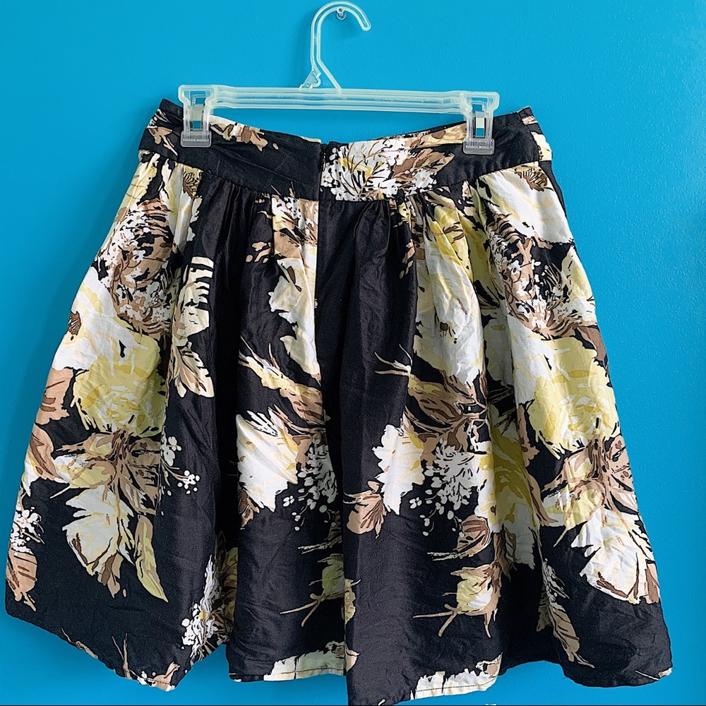 Ann Taylor LOFT Black Floral Mini Skater Skirt